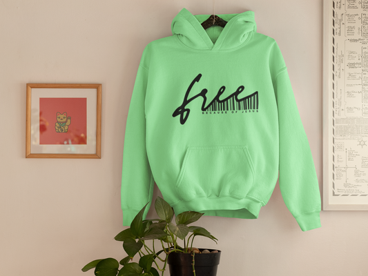 Free Because of Jesus Hoodie (MINT GREEN AND BLACK)