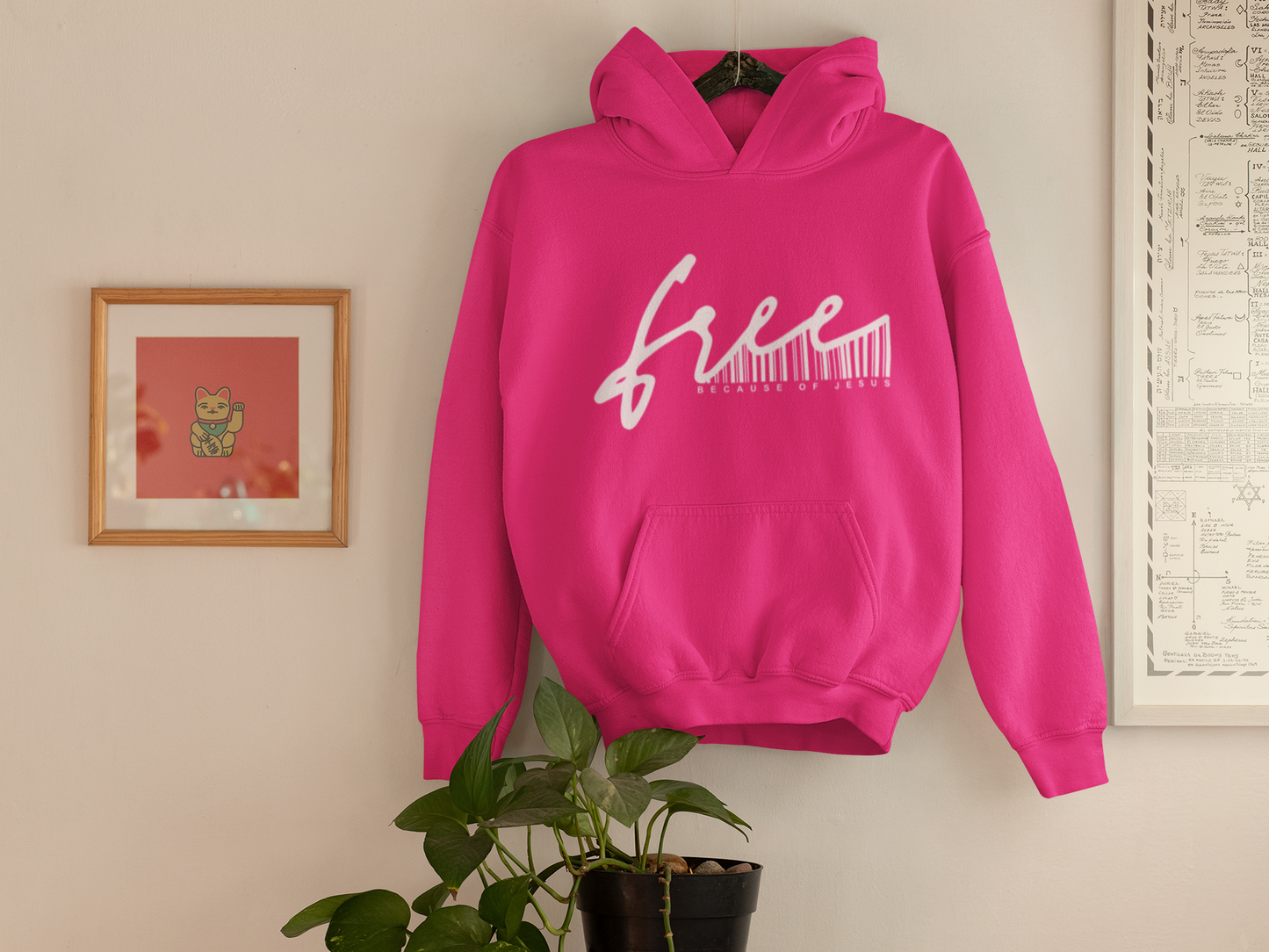 Free Because of Jesus Hoodie (PINK AND WHITE)