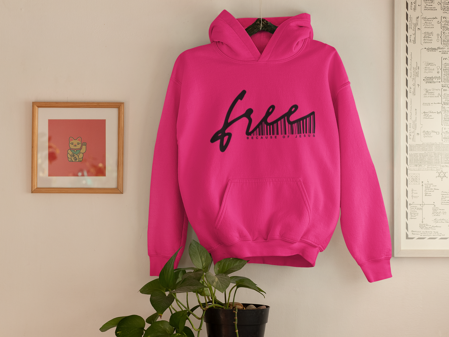 Free Because of Jesus Hoodie (PINK AND BLACK)