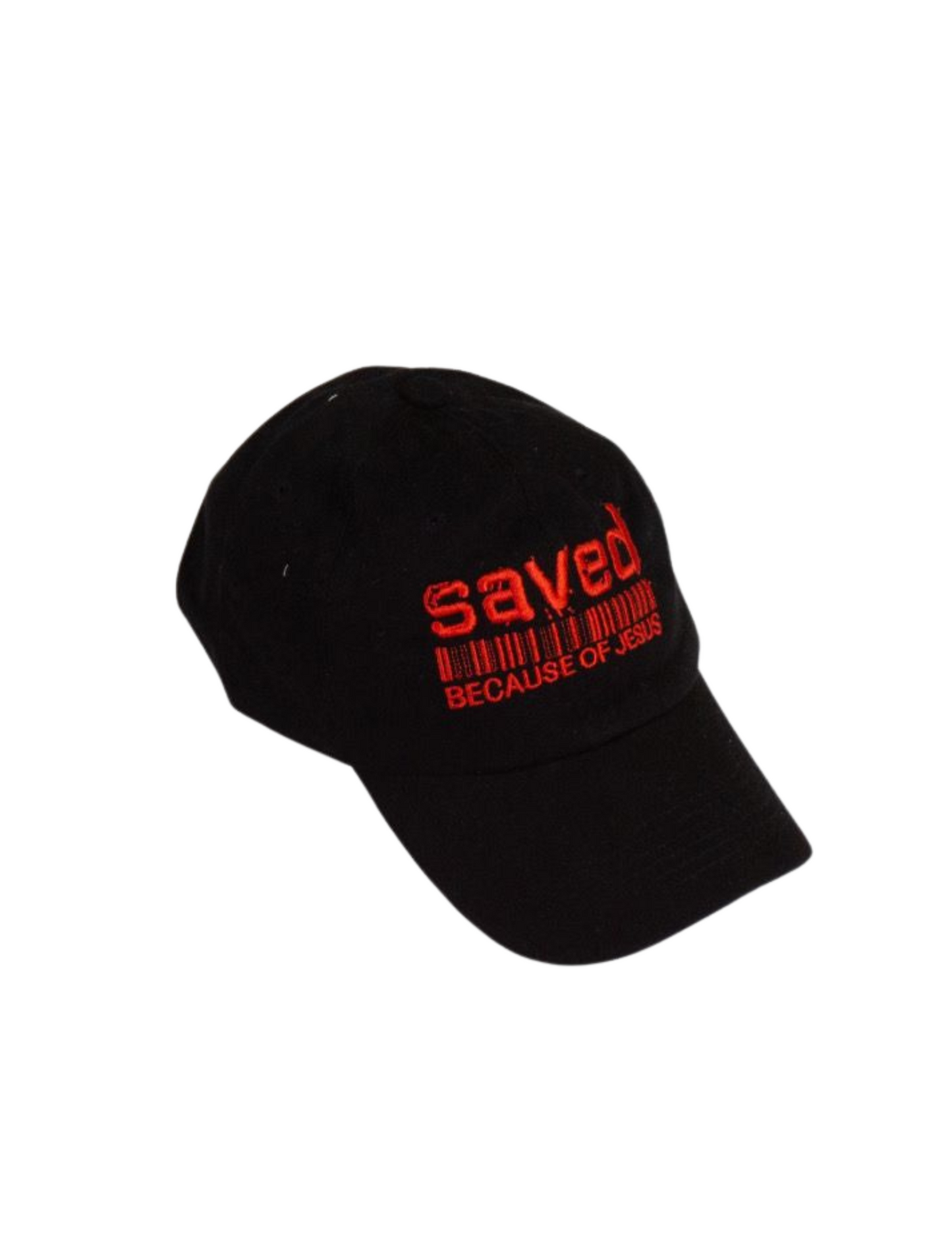 SAVED BECAUSE OF JESUS DAD HAT (BLACK AND RED)