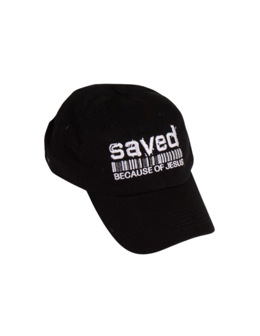 SAVED BECAUSE OF JESUS DAD HAT (BLACK AND WHITE)