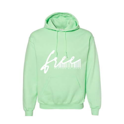 Free Because of Jesus Hoodie (MINT GREEN AND WHITE)